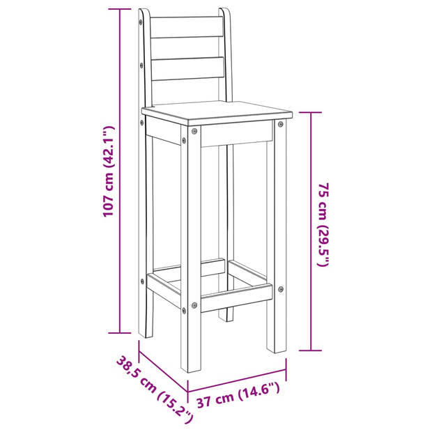 vidaXL Barstoelen 2 st massief grenenhout grijs