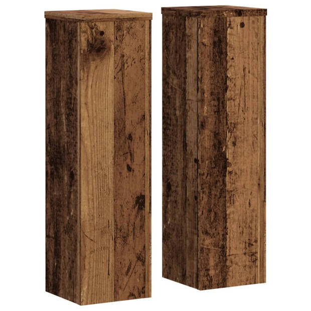 vidaXL Plantenstandaards 2 st 17x17x60 cm bewerkt hout oud houtkleurig