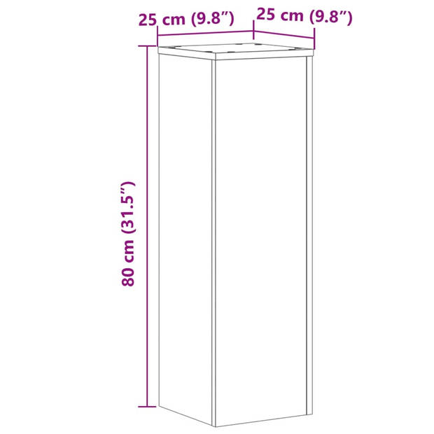 vidaXL Plantenstandaards 2 st 25x25x80 cm bewerkt hout oud houtkleurig