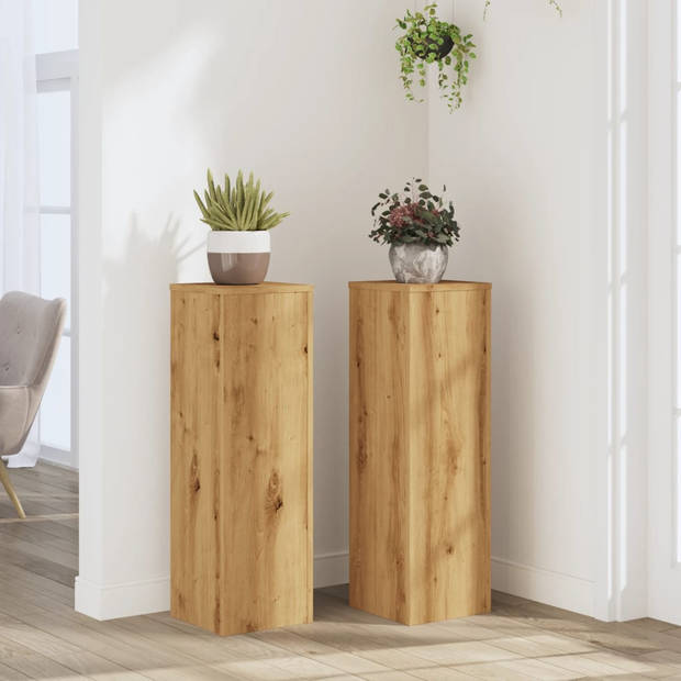 vidaXL Plantenstandaards 2 st 25x25x80 cm hout artisanaal eikenkleurig