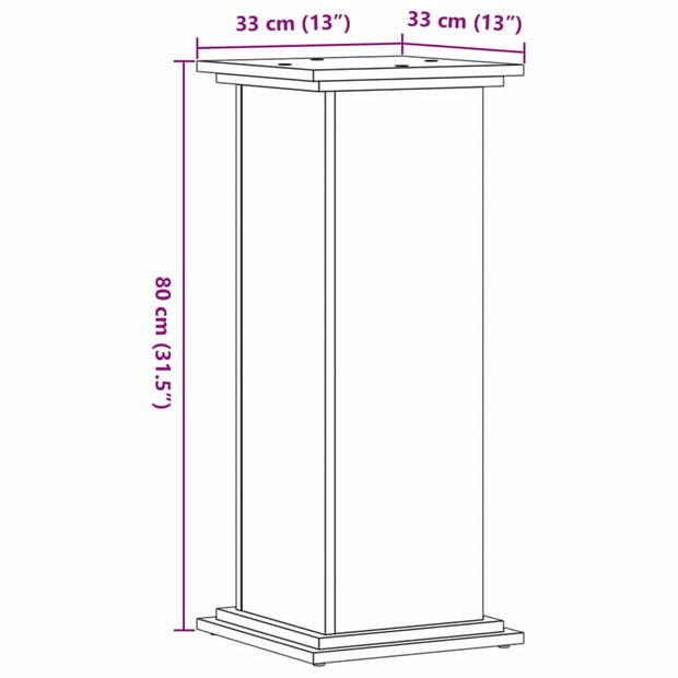 vidaXL Plantenstandaard 33x33x80 cm bewerkt hout artisanaal eikenkleur