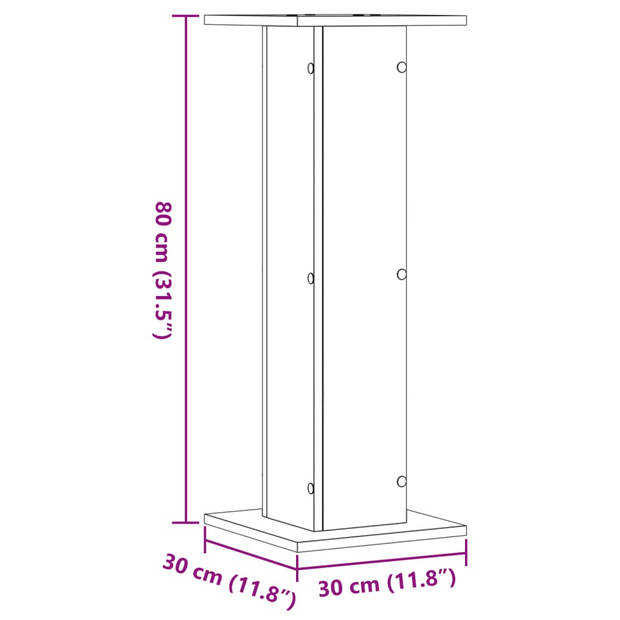 vidaXL Plantenstandaards 2 st 30x30x80 cm bewerkt hout oud houtkleurig