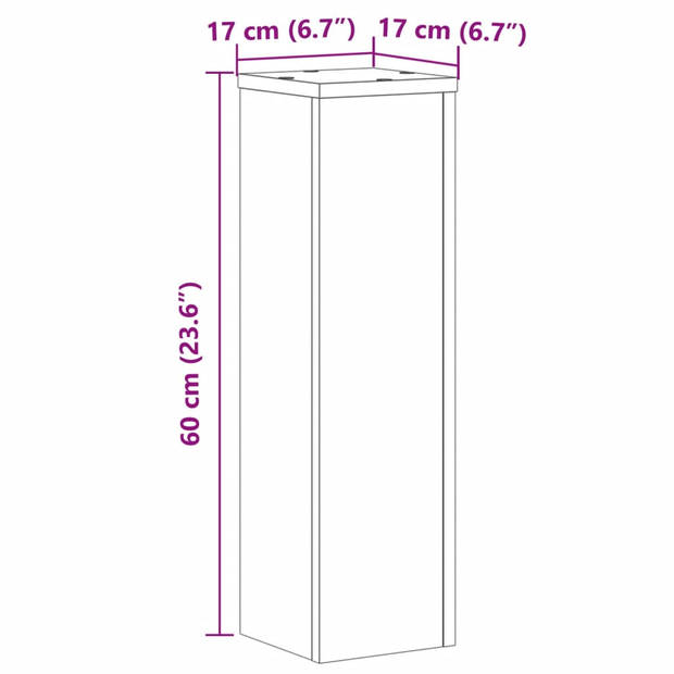 vidaXL Plantenstandaards 2 st 17x17x60 cm bewerkt hout grijs sonoma