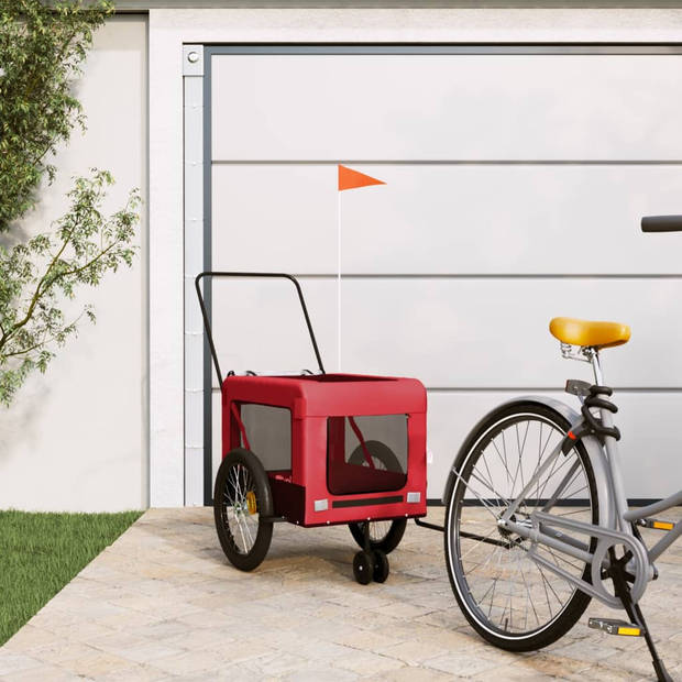 vidaXL Hondenfietstrailer oxford stof en ijzer rood en zwart