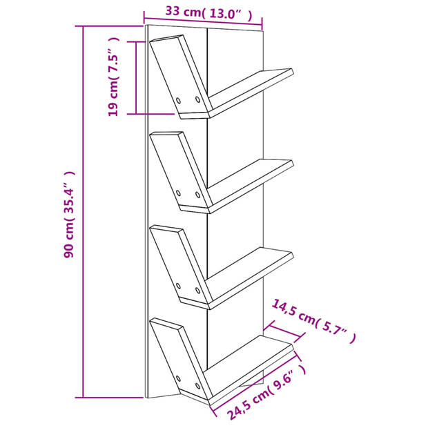 vidaXL Wandschap 4-laags 33x16x90 cm betongrijs