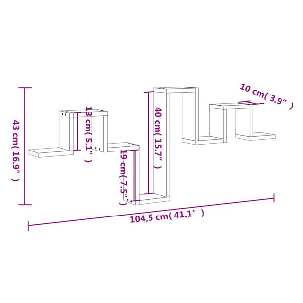 vidaXL Wandschap 104,5x10x43 cm bewerkt hout betongrijs