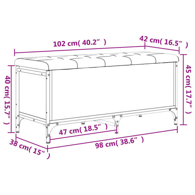 vidaXL Opbergbankje 102x42x45 cm bewerkt hout grijs sonoma eikenkleur