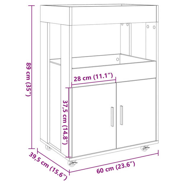 vidaXL Drankkar 60x39,5x89 cm bewerkt hout bruin eikenkleurig