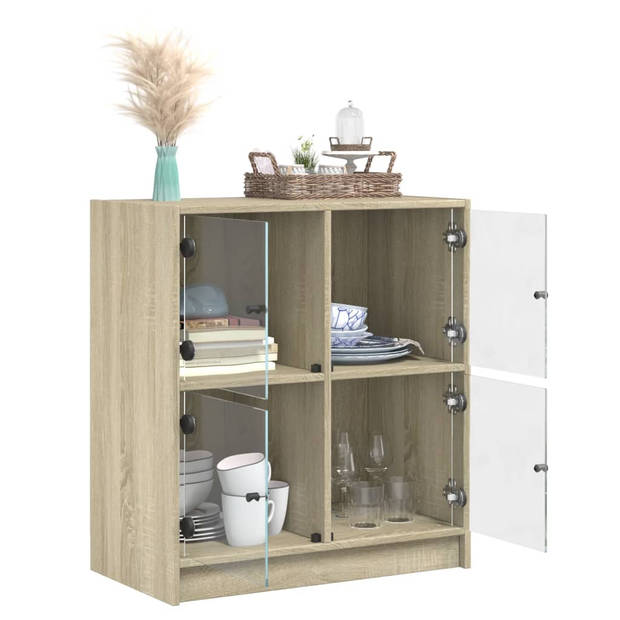 vidaXL Bijzetkast met glazen deuren 68x37x75,5 cm sonoma eikenkleurig