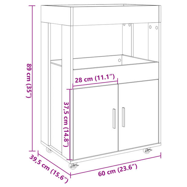 vidaXL Drankkar 60x39,5x89 cm bewerkt hout sonoma eikenkleurig