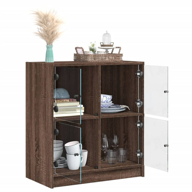 vidaXL Bijzetkast met glazen deuren 68x37x75,5 cm bruin eikenkleur