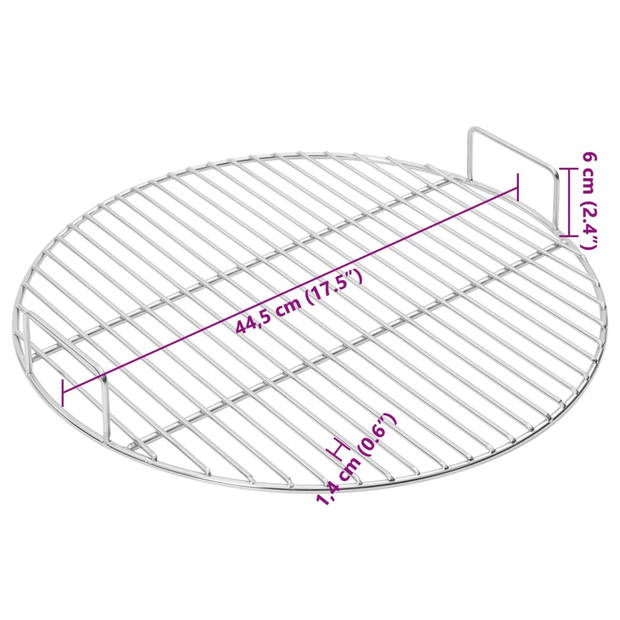 vidaXL Barbecuerooster met handgrepen rond Ø44,5 cm 304 roestvrijstaal