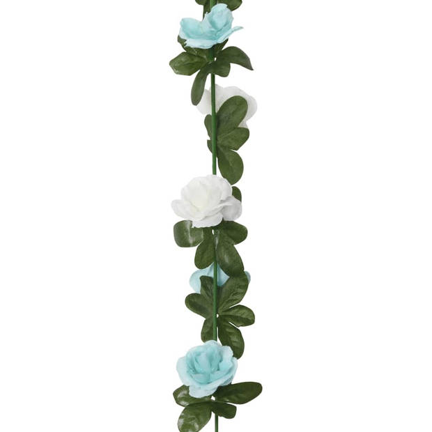 vidaXL Kerstslingers met bloemen 6 st 240 cm blauw en wit