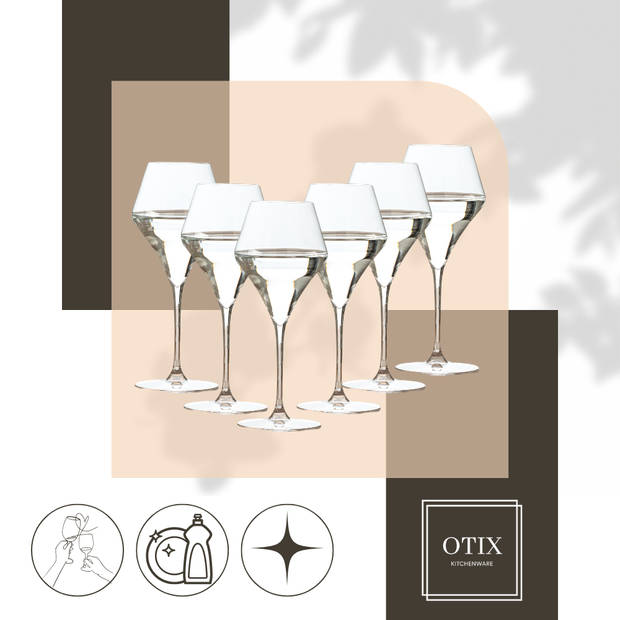 OTIX Wijnglazen - Witte Wijnglazen - Wit Wijnglas - 270ML - Set van 6 - Transparant - Kristal - TOPAZ