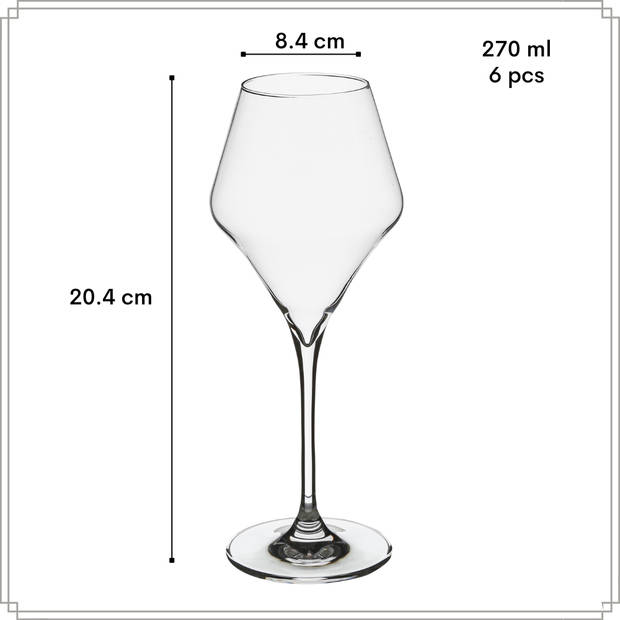 OTIX Wijnglazen - Witte Wijnglazen - Wit Wijnglas - 270ML - Set van 6 - Transparant - Kristal - TOPAZ