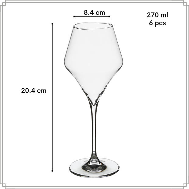 OTIX Wijnglazen - Witte Wijnglazen - Wit Wijnglas - 270ML - Transparant - Kristal - TOPAZ