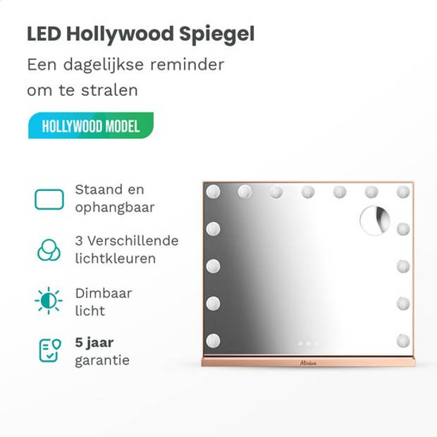 Mirlux Hollywood Make Up Spiegel LED Verlichting - 10x Zoom - Ophangbaar - Rosé Goud - 58x48cm