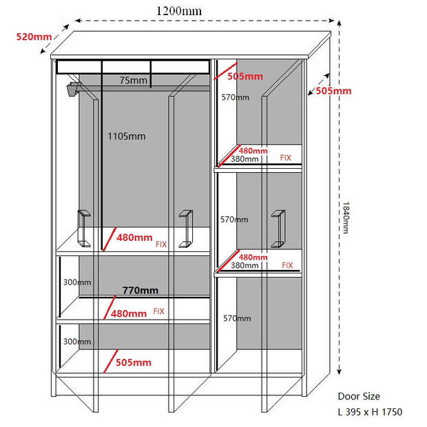 Interiax Kledingkast 'Lucas' 3-Deurs Sonoma Eik (184x120x52)