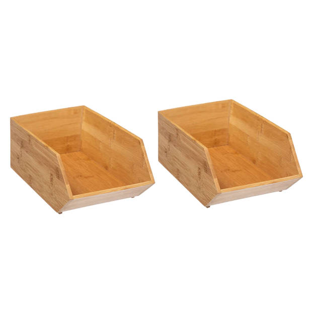 5Five Stapelbare opbergmand 1 vaks organizer - 2x - L18 x B31 x H12 cm - bamboe hout - lichtbruin - Opbergmanden