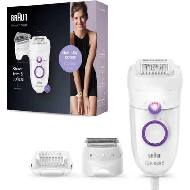 Braun Silk-épil 5-625 - Epilator - 3 in 1 - Inclusief 2 Extra's & Scheerkop - Voor Zachte Ontharing - Wit/Paars