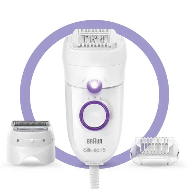 Braun Silk-épil 5-625 - Epilator - 3 in 1 - Inclusief 2 Extra's & Scheerkop - Voor Zachte Ontharing - Wit/Paars