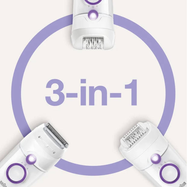 Braun Silk-épil 5-625 - Epilator - 3 in 1 - Inclusief 2 Extra's & Scheerkop - Voor Zachte Ontharing - Wit/Paars