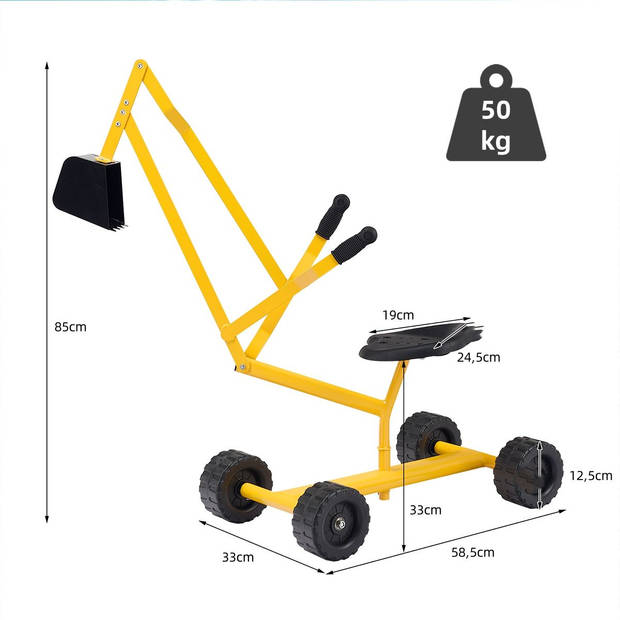 Costway Graafmachine Zandbak voor Kinderen Geel - Buitenspeelgoed - 360 Graden Draaibare Stoel