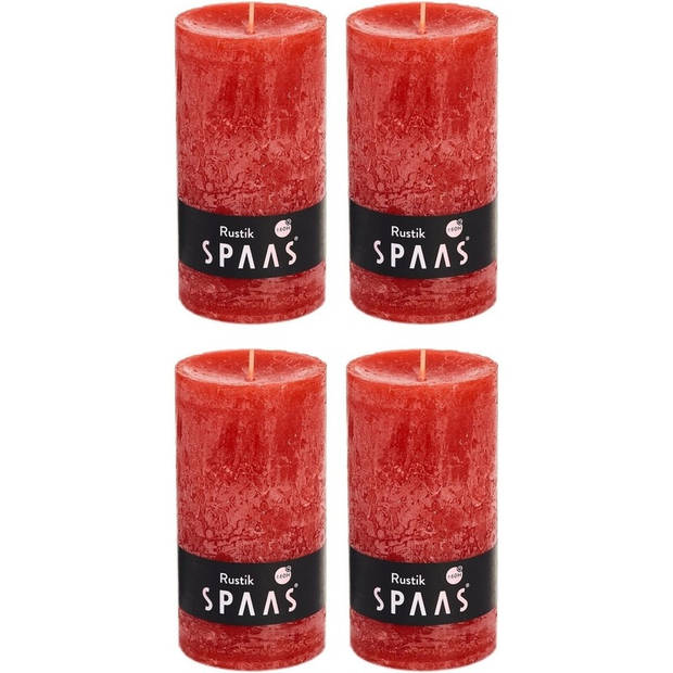 4x Rustieke kaarsen rood 7 x 13 cm 60 branduren sfeerkaarsen - Stompkaarsen