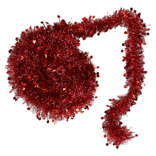 Decoris kerstslinger - sterren - rood - 270 x 10 cm - folie/tinsel - lametta - Kerstslingers