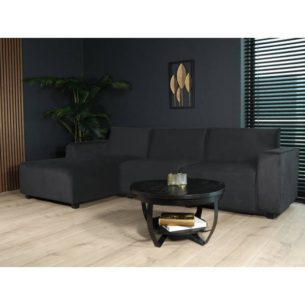 Hoekbank design Riley 270cm bank zwart velvet loungebank links