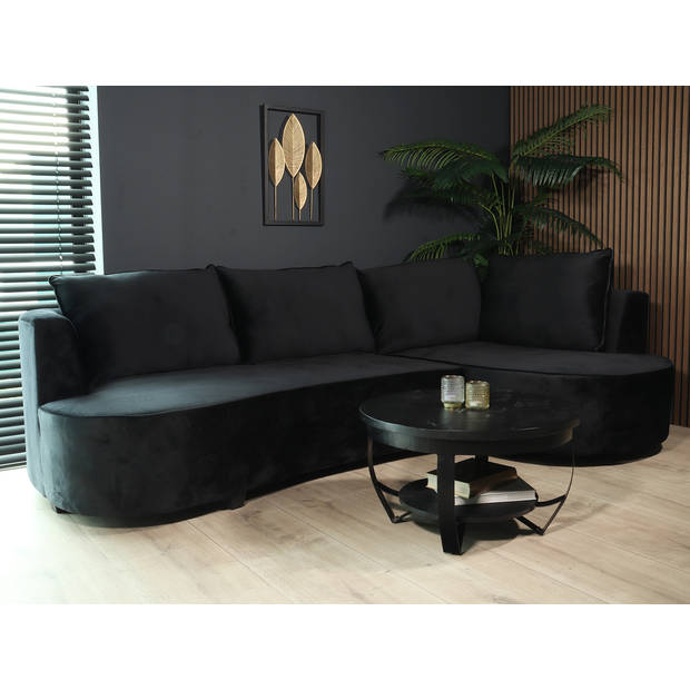 Hoekbank Lando 270cm bank zwart velvet bankstel rechts loungebank