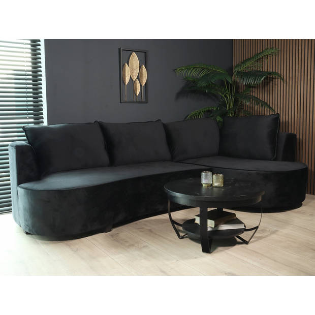 Hoekbank rond Lando 270cm bank met ronding zwart velvet bankstel rechts loungebank