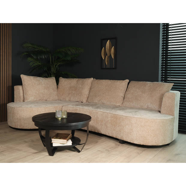 Hoekbank rond Lando 270cm bank met ronding beige chenille bankstel links loungebank