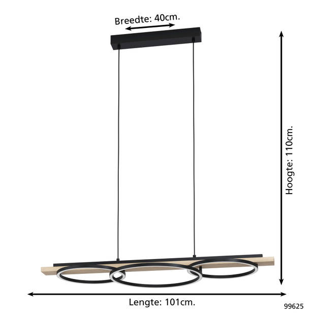 EGLO Boyal hanglamp - LED(incl) - 40cm - Hout, Staal - Zwart, Bruin