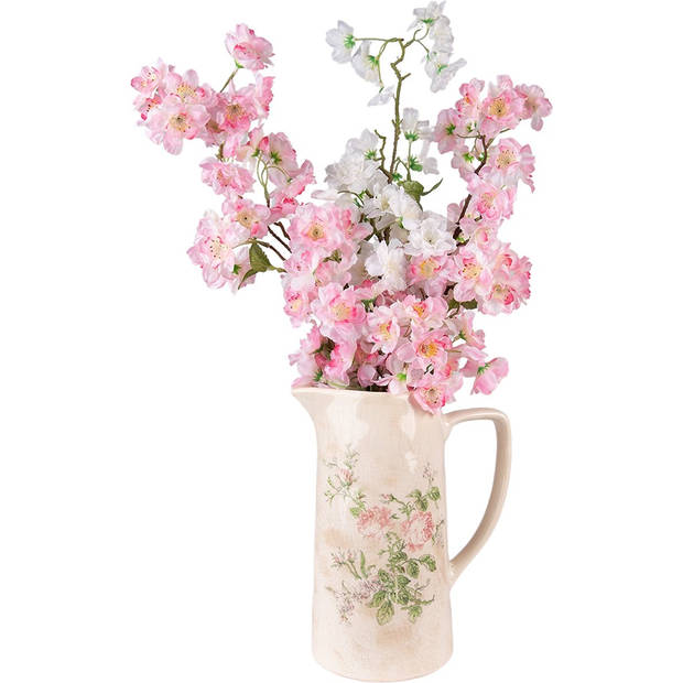 HAES DECO - Decoratieve Schenkkan 21x15x25 cm Roze Beige Keramiek Bloemen Waterkan Kan