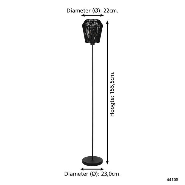 EGLO Persley Staande lamp - E27 - Papier;Staal - Zwart