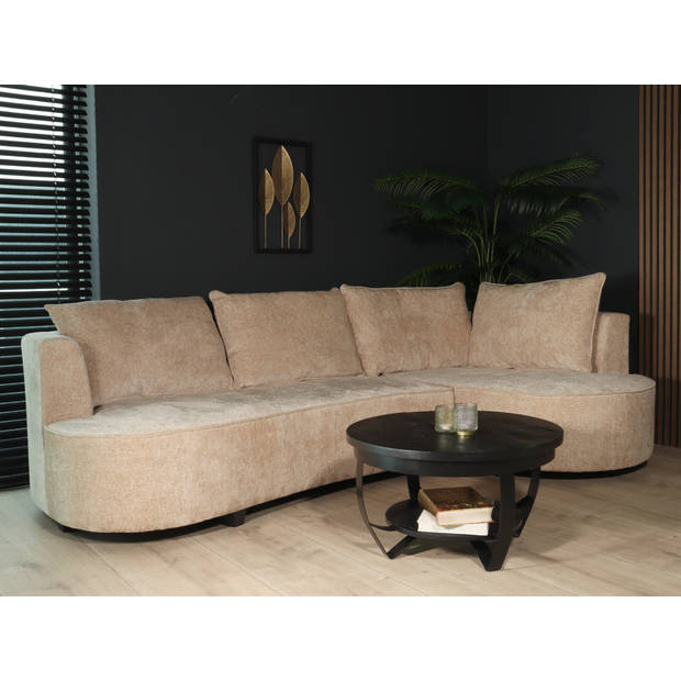 Hoekbank rond Lando 270cm bank met ronding beige chenille bankstel rechts loungebank