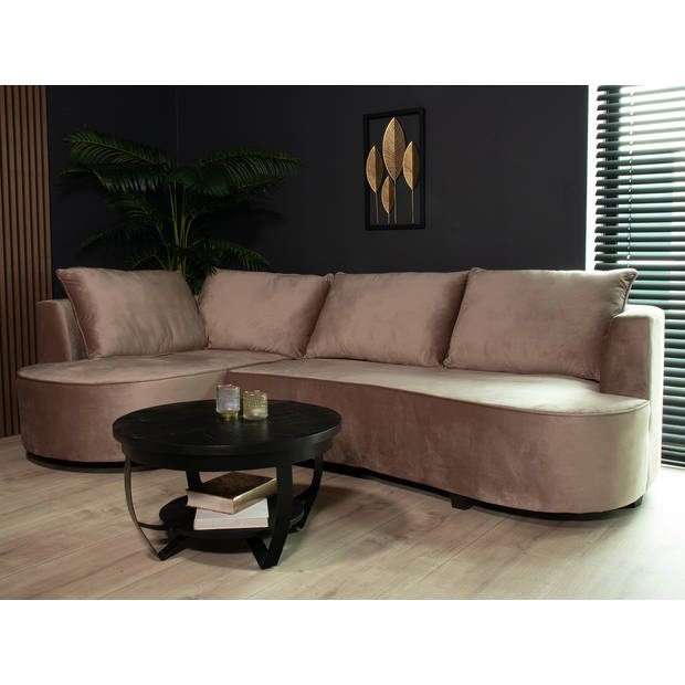 Hoekbank Lando 270cm bank taupe velvet bankstel links loungebank