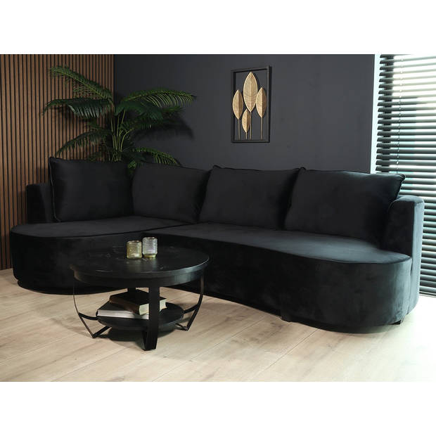 Hoekbank rond Lando 270cm bank met ronding zwart velvet bankstel links loungebank