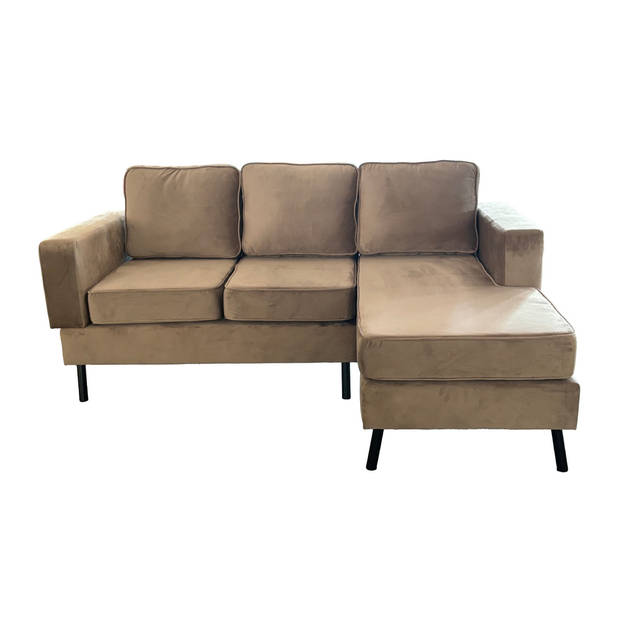 Hoekbank design Venna 200cm bank champagne velvet loungebank zowel links als rechts bankstel