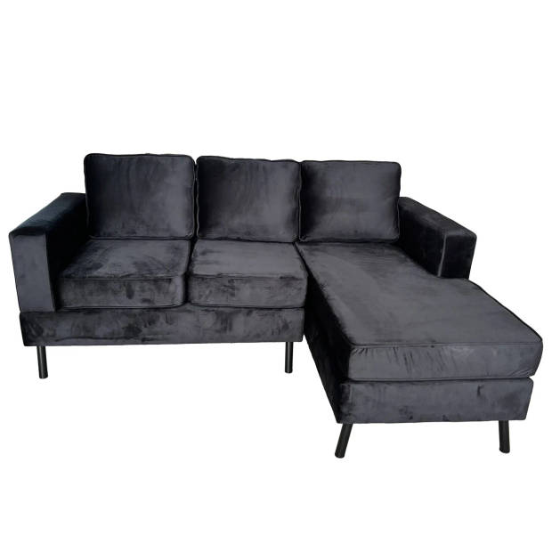 Hoekbank design Venna 200cm bank zwart velvet loungebank zowel links als rechts bankstel