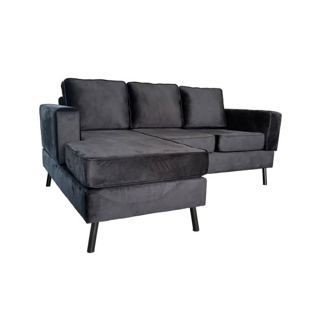 Hoekbank design Venna 200cm bank zwart velvet loungebank zowel links als rechts bankstel