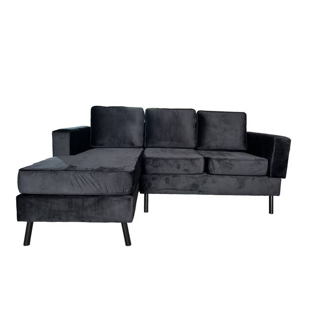 Hoekbank design Venna 200cm bank zwart velvet loungebank zowel links als rechts bankstel