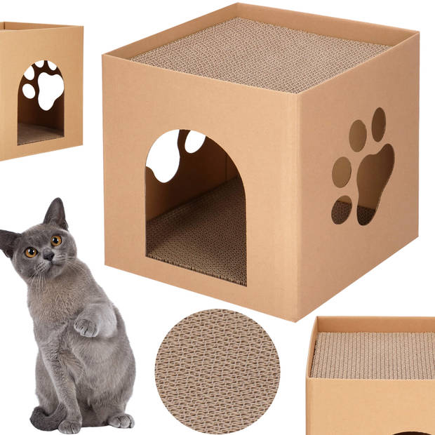 Springos Krabpaal - Kattenhuis - Kartonnen - Huis - 2 Etages - 30 X 30 X 30 Cm