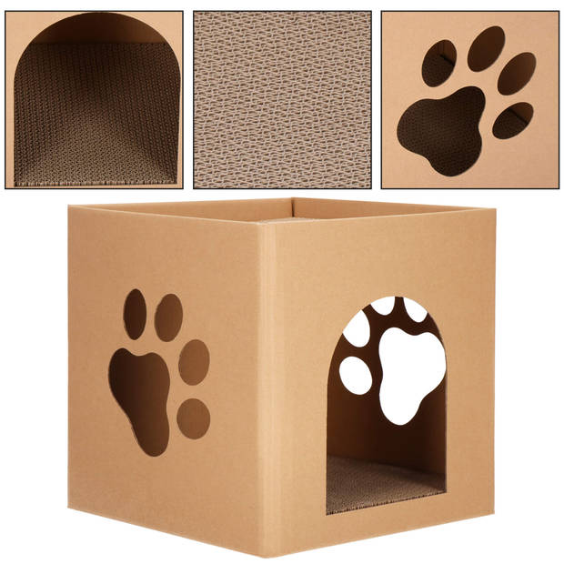 Springos Krabpaal - Kattenhuis - Kartonnen - Huis - 2 Etages - 30 X 30 X 30 Cm