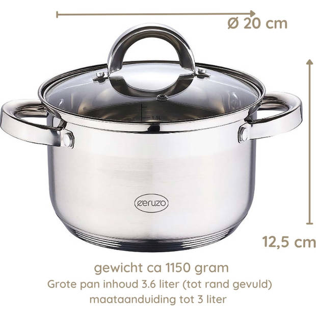 Kookpan - RVS - Ø 20 cm - H 12.5 cm - 3.6 L - alle Warmtebronnen