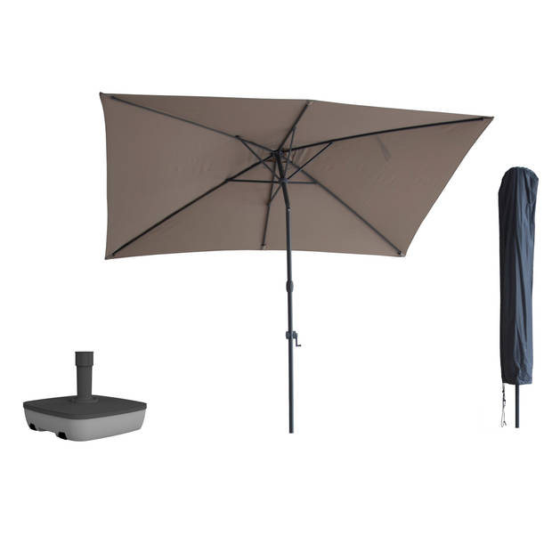 Kopu® Sevilla Parasol Rechthoek 200x300 cm met Hoes en voet - Balkonparasol Taupe