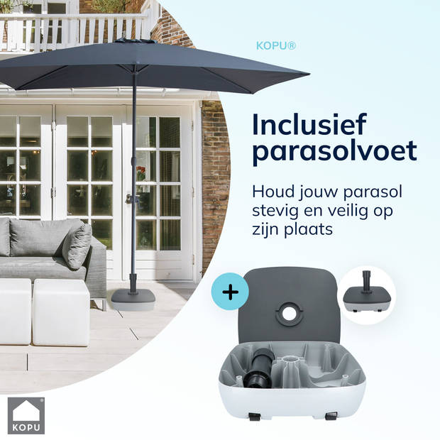 Kopu® Sevilla Parasol Rechthoek 200x300 cm met Hoes en Voet Grijs