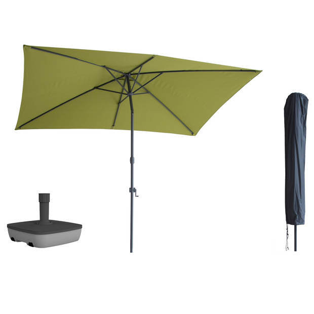 Kopu® Sevilla Parasol Rechthoek 200x300 cm met Hoes en voet - Olijfgroen