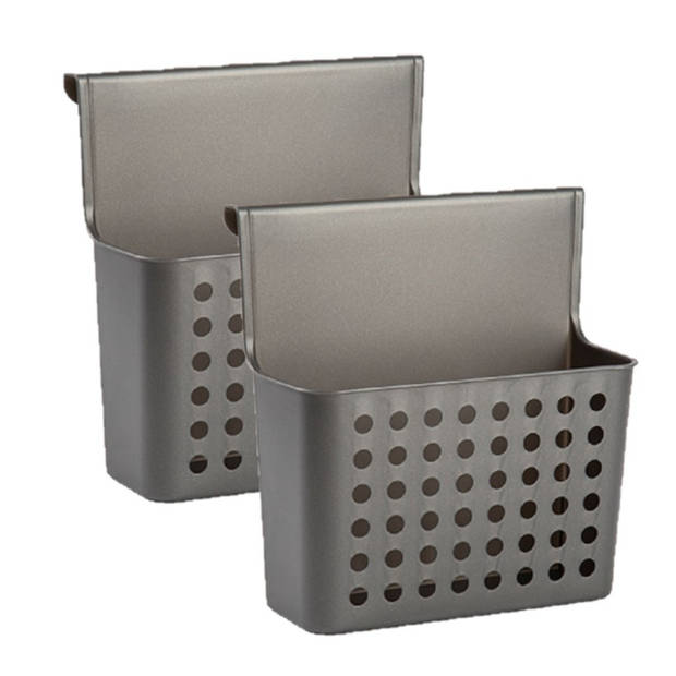 Set van 2x stuks badkamer/keuken hang opbergmandjes/organizers antraciet 26 x 24 cm - Opbergmanden